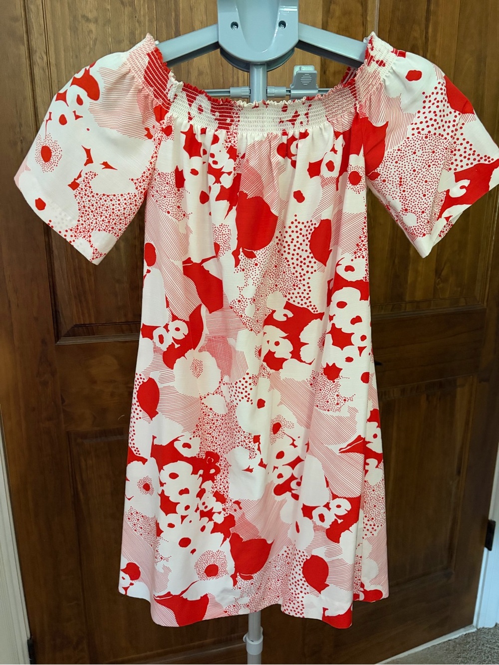 Trina Turk Red and White Floral Off-Shoulder Dress